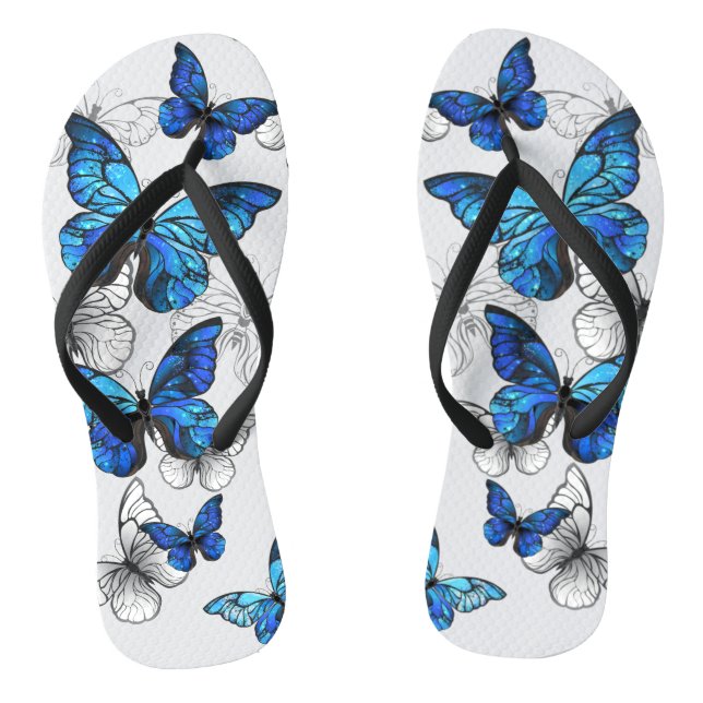 Blue Flying Butterflies Morpho Flip Flops (Footbed)