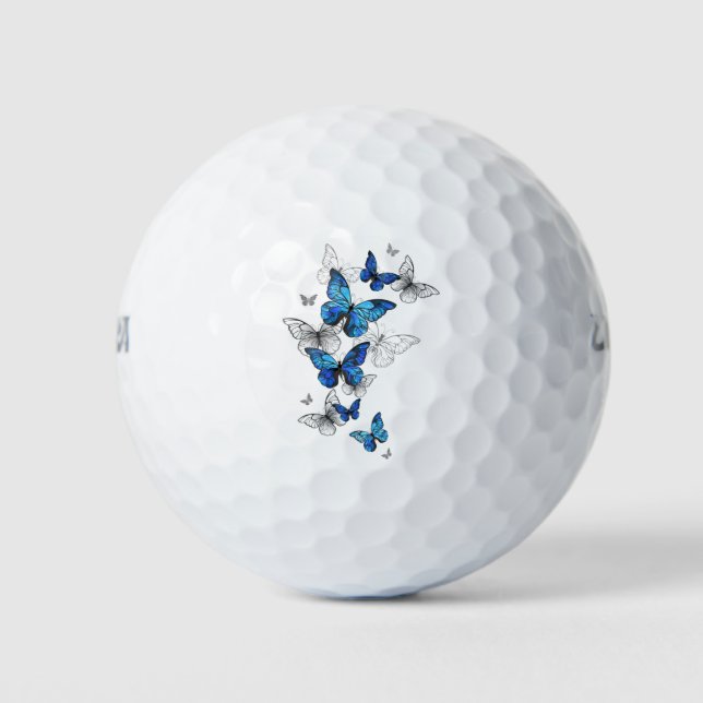 Blue Flying Butterflies Morpho Golf Balls (Front)