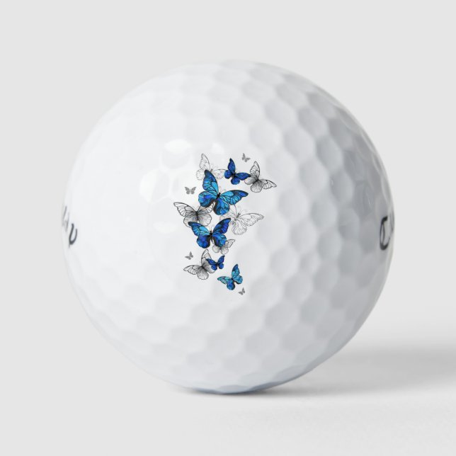 Blue Flying Butterflies Morpho Golf Balls (Front)