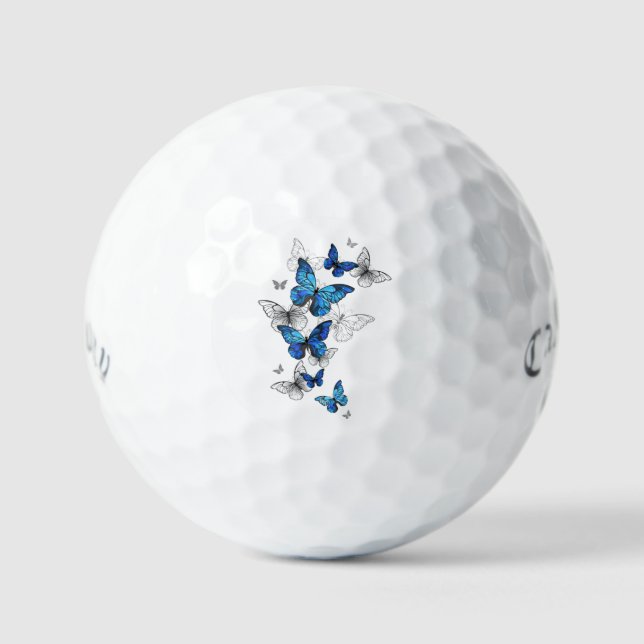 Blue Flying Butterflies Morpho Golf Balls (Front)