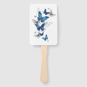 Blue Flying Butterflies Morpho Hand Fan