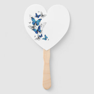 Blue Flying Butterflies Morpho Hand Fan