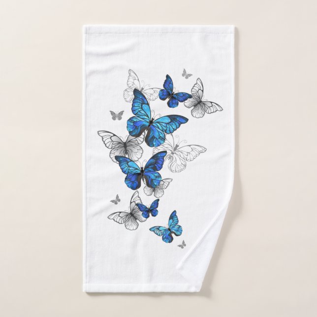 Blue Flying Butterflies Morpho Hand Towel (Hand Towel)