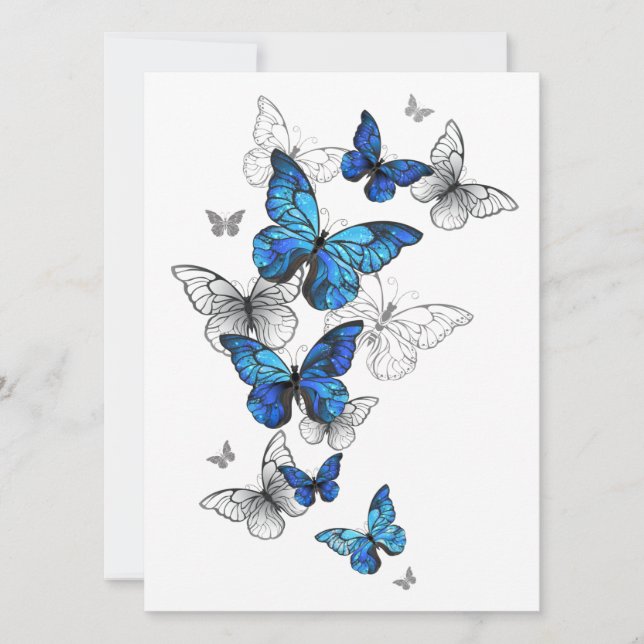 Blue Flying Butterflies Morpho Holiday Card (Front)