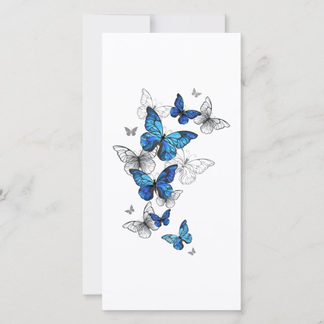 Blue Flying Butterflies Morpho Holiday Card (Front)
