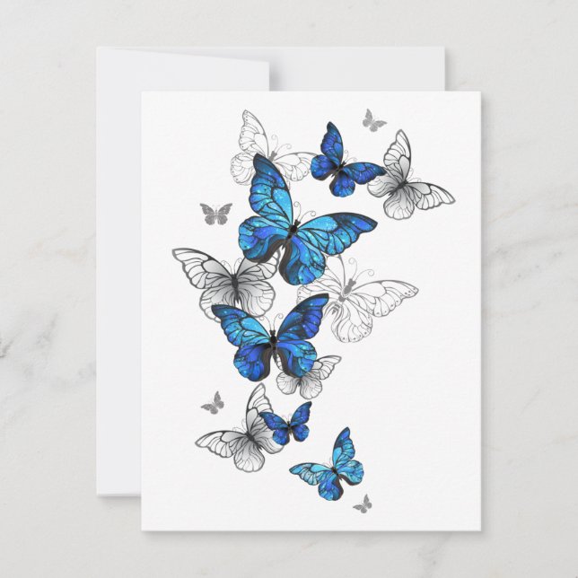 Blue Flying Butterflies Morpho Holiday Card (Front)