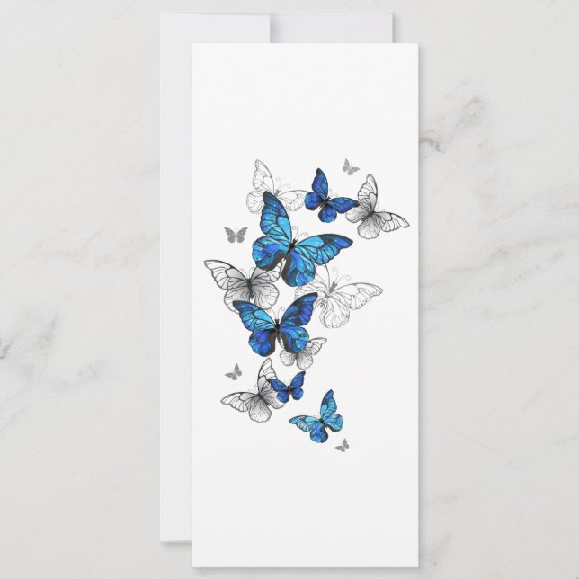 Blue Flying Butterflies Morpho Holiday Card (Front)