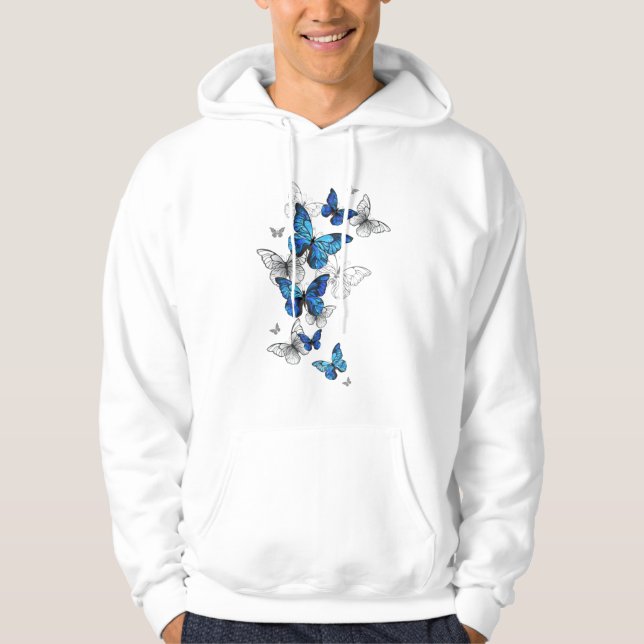 Blue Flying Butterflies Morpho Hoodie (Front)