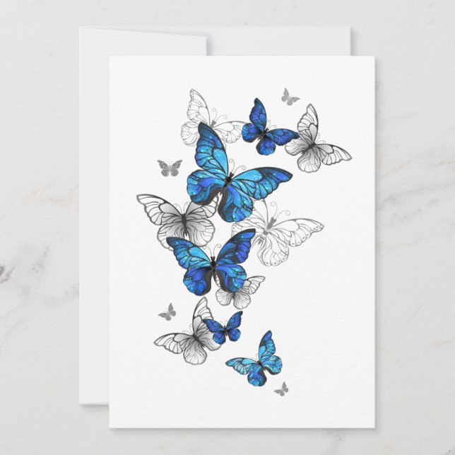 Blue Flying Butterflies Morpho Invitation (Front)