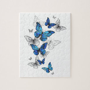 Blue Flying Butterflies Morpho Jigsaw Puzzle