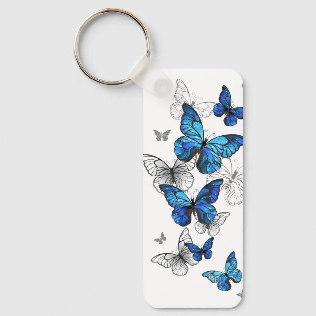 Blue Flying Butterflies Morpho Key Ring (Front)