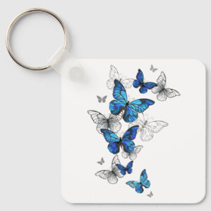 Blue Flying Butterflies Morpho Key Ring