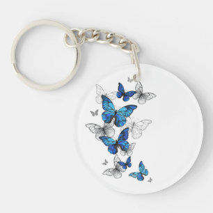 Blue Flying Butterflies Morpho Key Ring
