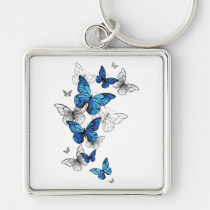Blue Flying Butterflies Morpho Key Ring