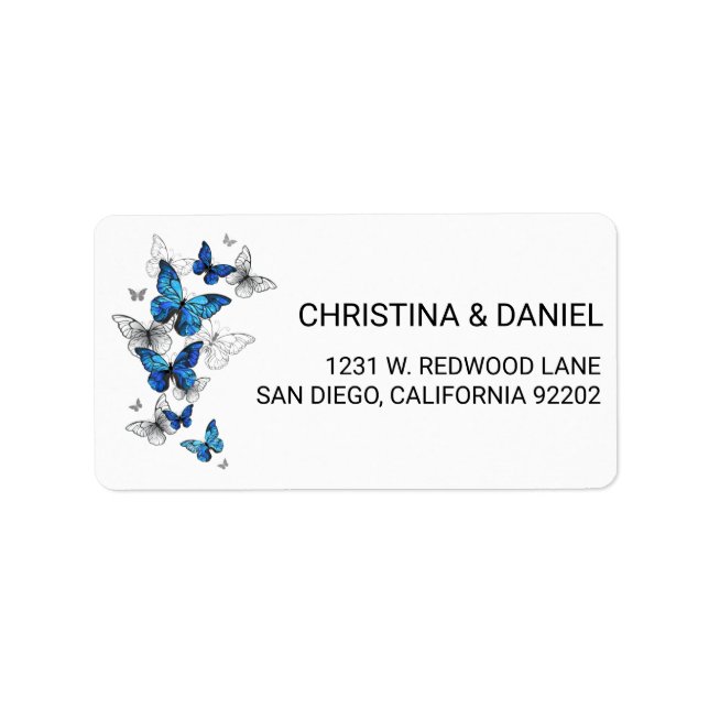 Blue Flying Butterflies Morpho Label (Front)