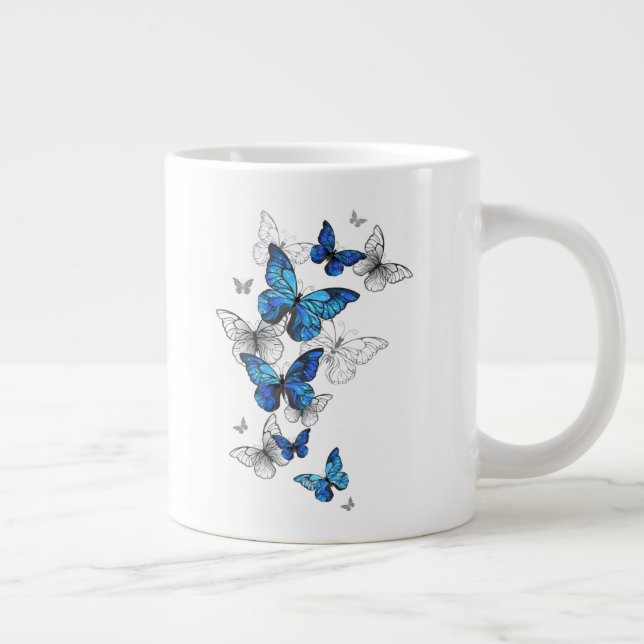 Blue Flying Butterflies Morpho Large Coffee Mug (Right)