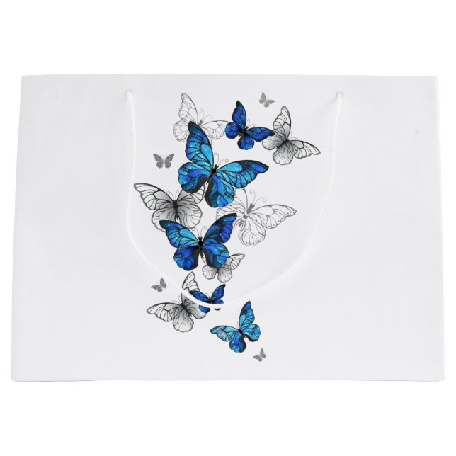 Blue Flying Butterflies Morpho Large Gift Bag (Front)