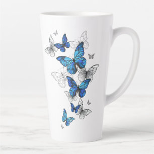 Blue Flying Butterflies Morpho Latte Mug