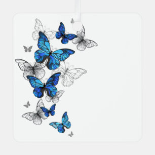 Blue Flying Butterflies Morpho Metal Tree Decoration