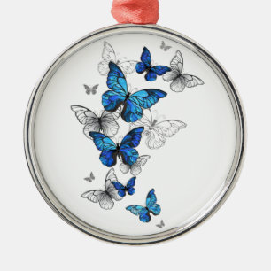 Blue Flying Butterflies Morpho Metal Tree Decoration