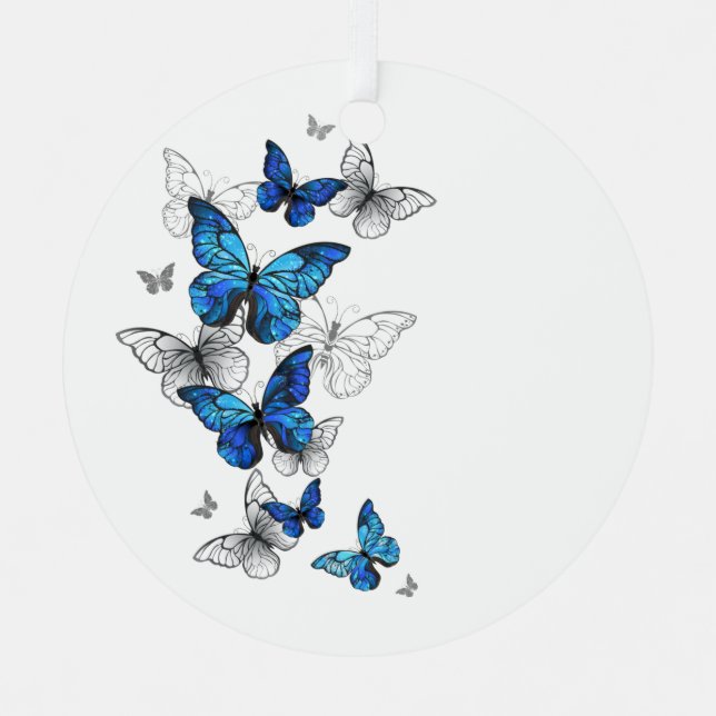 Blue Flying Butterflies Morpho Metal Tree Decoration (Front)