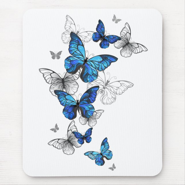 Blue Flying Butterflies Morpho Mouse Mat (Front)