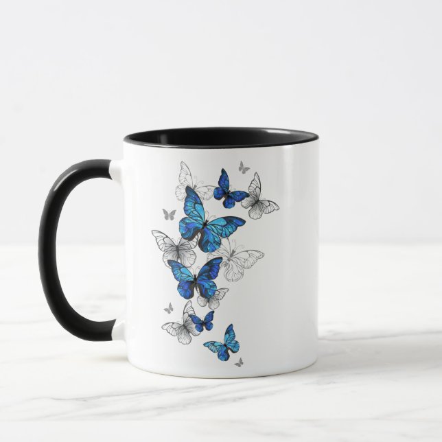 Blue Flying Butterflies Morpho Mug (Left)
