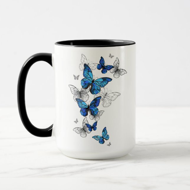 Blue Flying Butterflies Morpho Mug (Left)