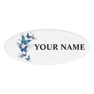 Blue Flying Butterflies Morpho Name Tag