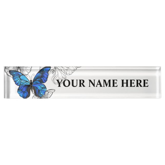 Blue Flying Butterflies Morpho Nameplate (Front)