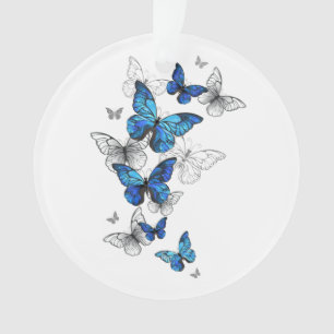 Blue Flying Butterflies Morpho Ornament