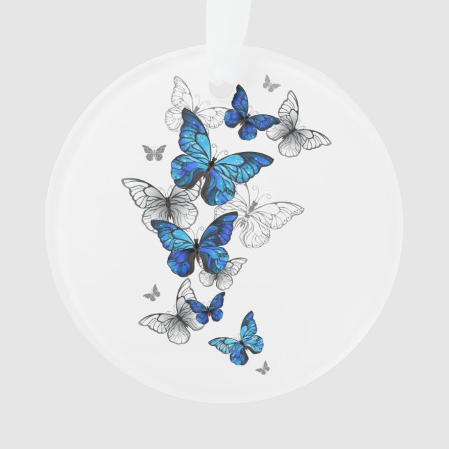 Blue Flying Butterflies Morpho Ornament (Front)