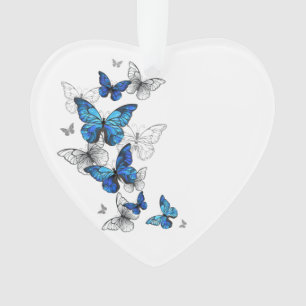 Blue Flying Butterflies Morpho Ornament