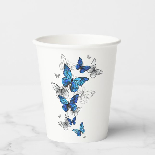 Blue Flying Butterflies Morpho Paper Cups (Front)