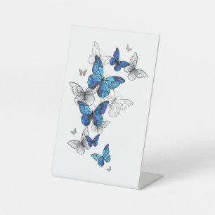 Blue Flying Butterflies Morpho Pedestal Sign