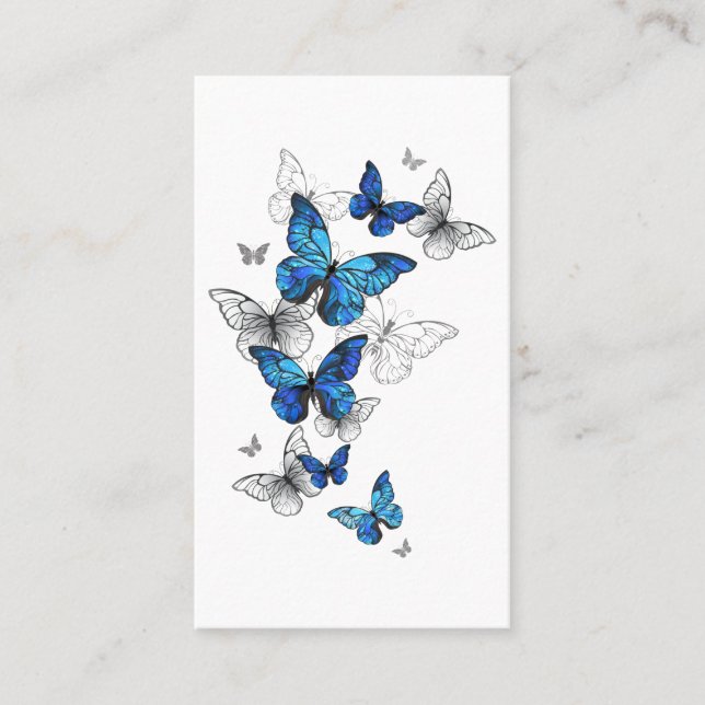 Blue Flying Butterflies Morpho Place Card (Front)