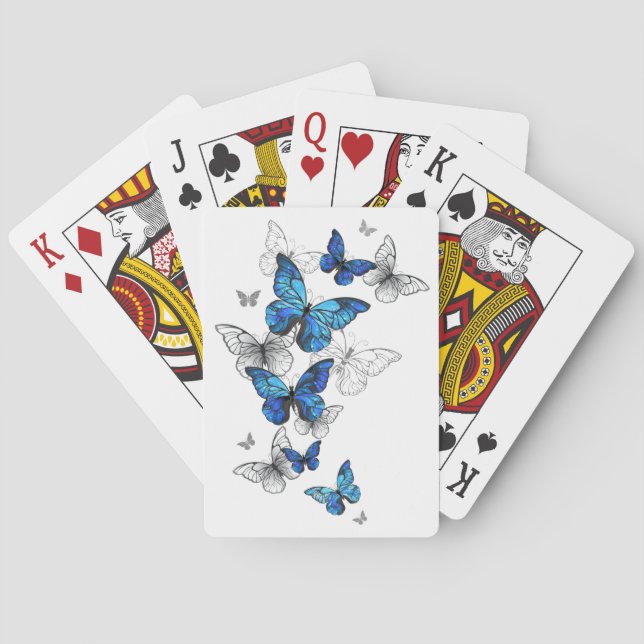 Blue Flying Butterflies Morpho Playing Cards (Back)
