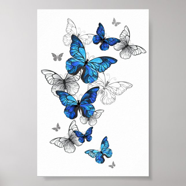 Blue Flying Butterflies Morpho Poster (Front)