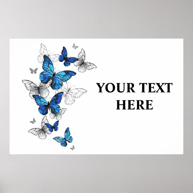 Blue Flying Butterflies Morpho Poster (Front)