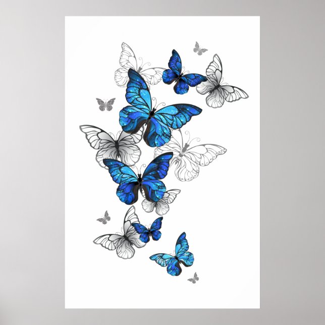 Blue Flying Butterflies Morpho Poster (Front)