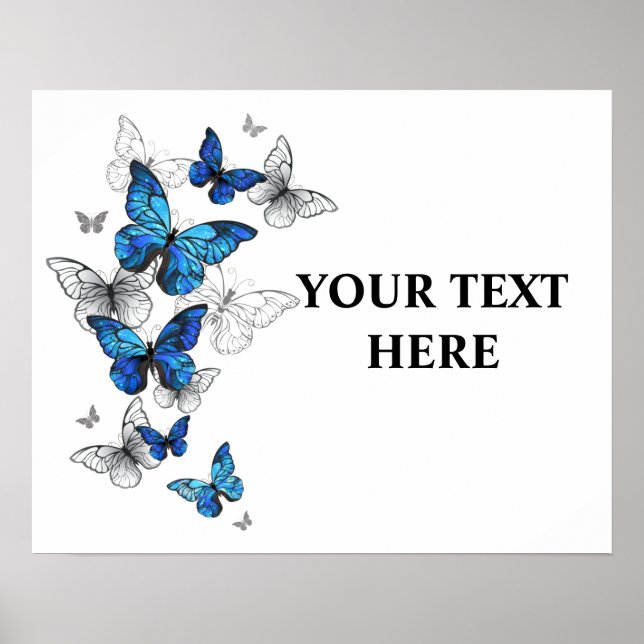 Blue Flying Butterflies Morpho Poster (Front)