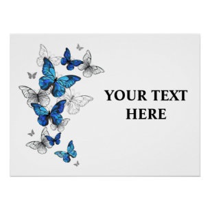 Blue Flying Butterflies Morpho Poster
