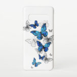 Blue Flying Butterflies Morpho Samsung Galaxy Case<br><div class="desc">Flying Blue Butterflies morpho and white butterflies on a light abstract background. Morpho. Design with blue butterflies morpho.</div>