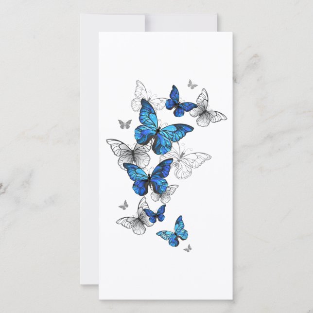 Blue Flying Butterflies Morpho Save The Date (Front)