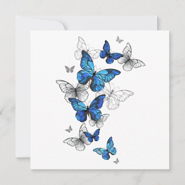 Blue Flying Butterflies Morpho Save The Date (Front)