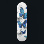 Blue Flying Butterflies Morpho Skateboard<br><div class="desc">Flying Blue Butterflies morpho and white butterflies on a light abstract background. Morpho. Design with blue butterflies morpho.</div>