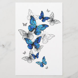 Blue Flying Butterflies Morpho Stationery