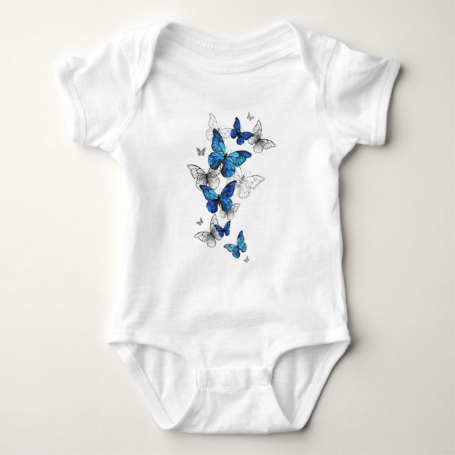Blue Flying Butterflies Morpho T-Shirt (Front)