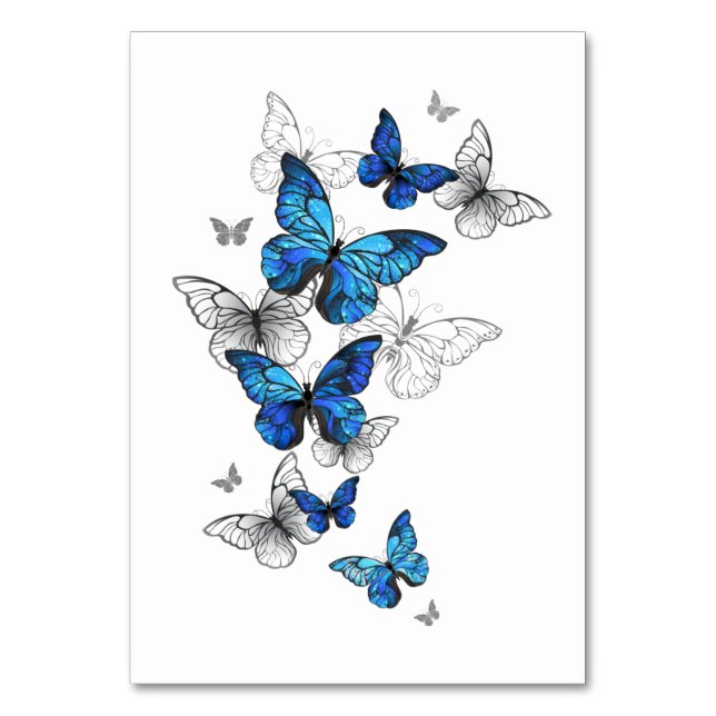 Blue Flying Butterflies Morpho Table Number (Front)