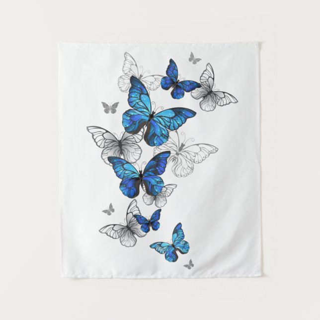 Blue Flying Butterflies Morpho Tapestry (Front)